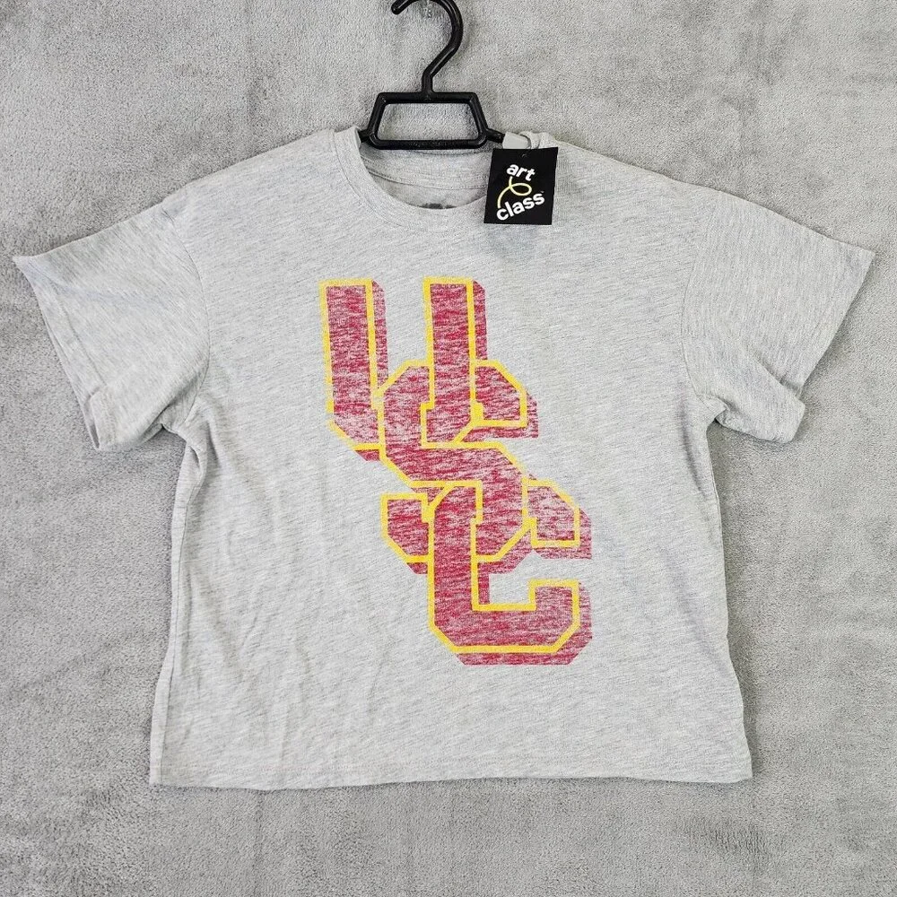 Unisex Kids Gray USC Shirt Short Sleeve Crew Neck Size L (10-12) - Picture 1 of 10